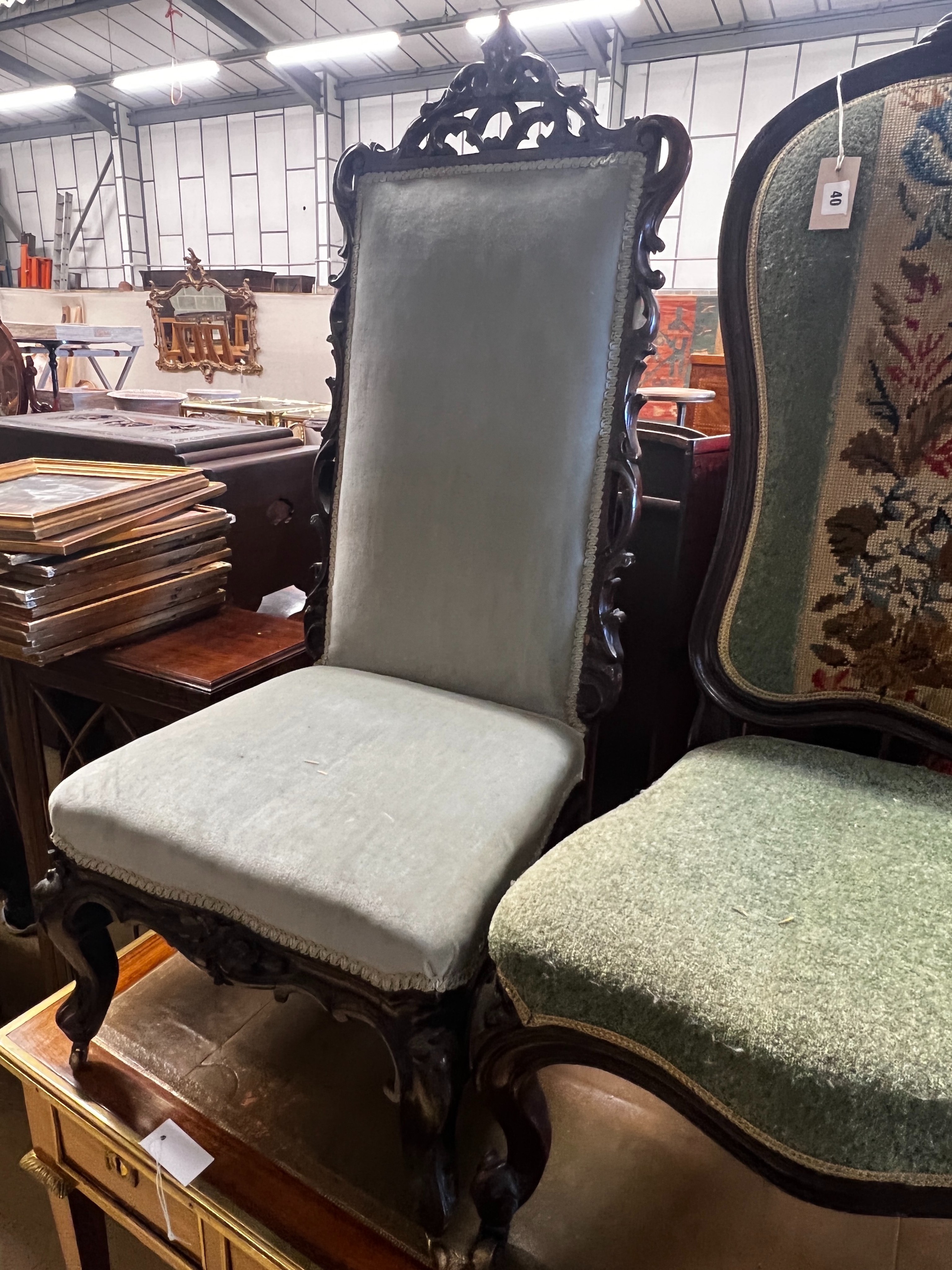 Two Victorian prie dieu chairs, larger height 114cm